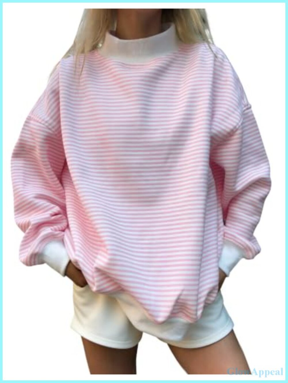 Oversized Mockneck Striped Sweatshirt Long Sleeve Pullover